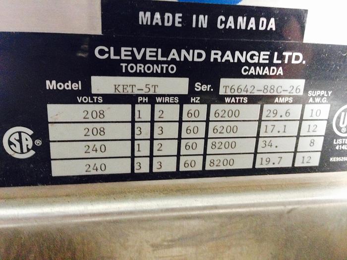Used Kettle, 5 Gallon, S/st, Cleveland, Mdl KET-5-T, Jkt #S739043