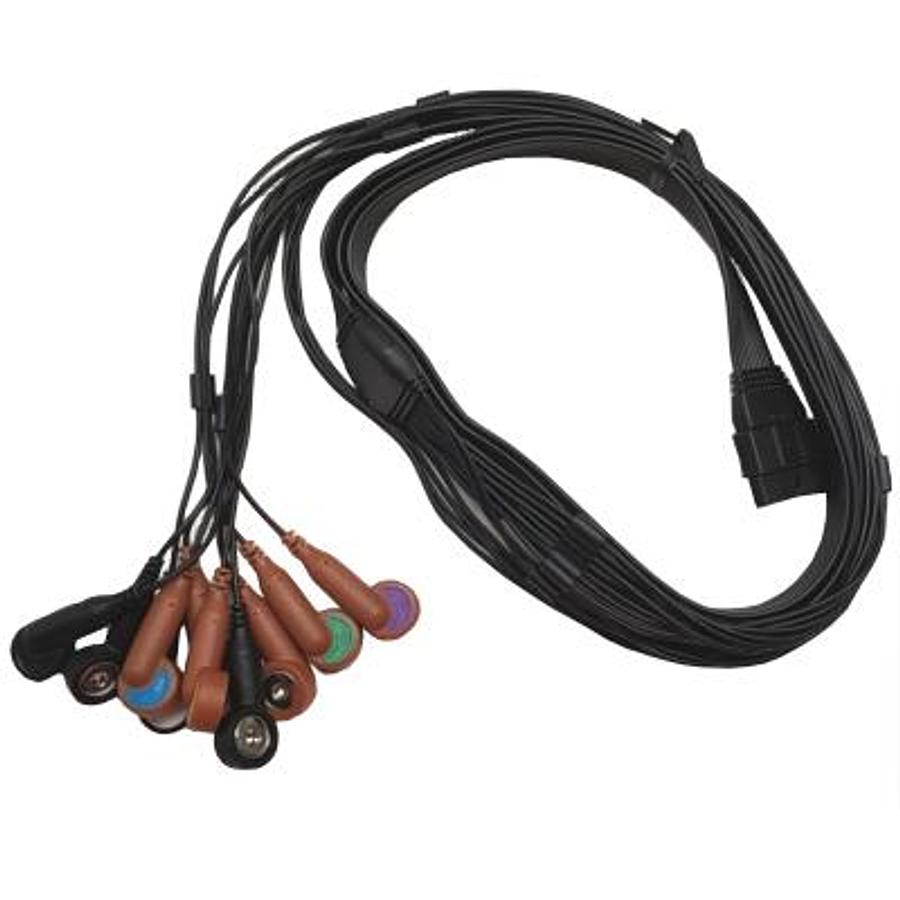 Used Schiller 10-wire black ribbon type patient cable, snap type, AHA for FT-1