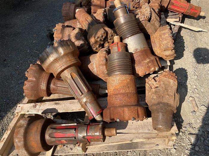 Used Lot of 12 Hammer Bits, 5 Chucks & 2 Tri-cone Bits