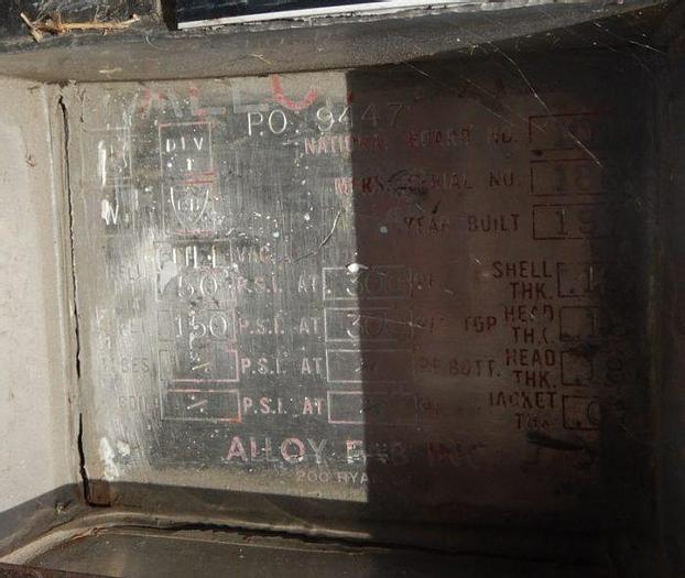 Used 250 GALLON ALLOY FAB REACTOR - S/S - 50/100 PSI