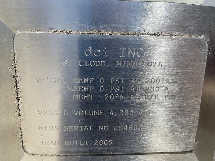Used DCI 4,200 Gallon Vertical Stainless Steel Tank