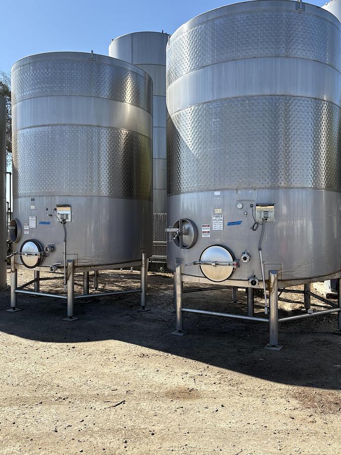 Used 6,124 Gallon Vertical Stainless Steel Jacketed Wine Tanks