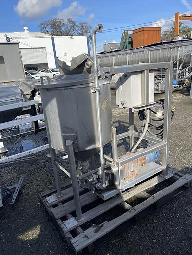 Used 50 Gallon Stainless Steel Mix Tank Skidded System with Positive Displacement Pump