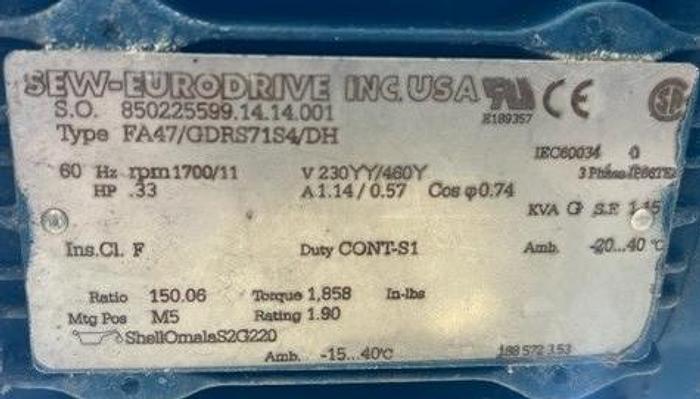 Used Parkson Stainless Steel Roto Strainer Model RSA 2512UBCR