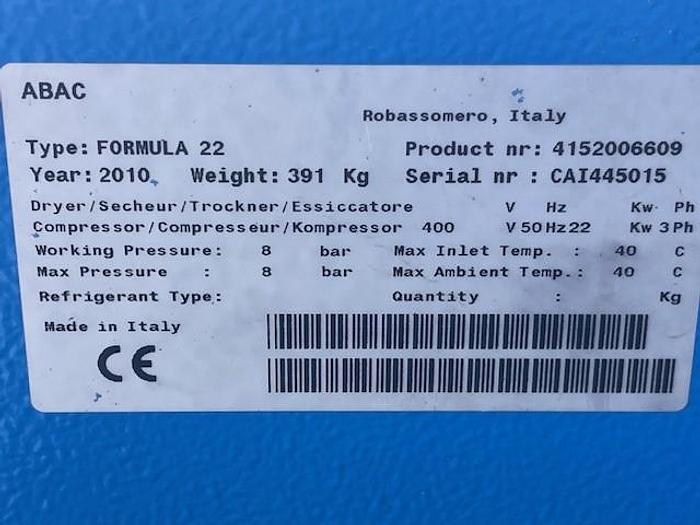 Used ABAC 30 HP Model Formula 22 Screw Air Compressor