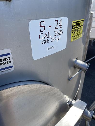 Used 2,626 Gallon Stainless Steel Jacketed White Wine Tanks