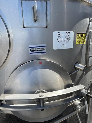 Used 1,680 Gallon JV Northwest Inc. Stainless Steel Tanks
