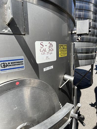 Used 2,626 Gallon Stainless Steel Jacketed White Wine Tanks