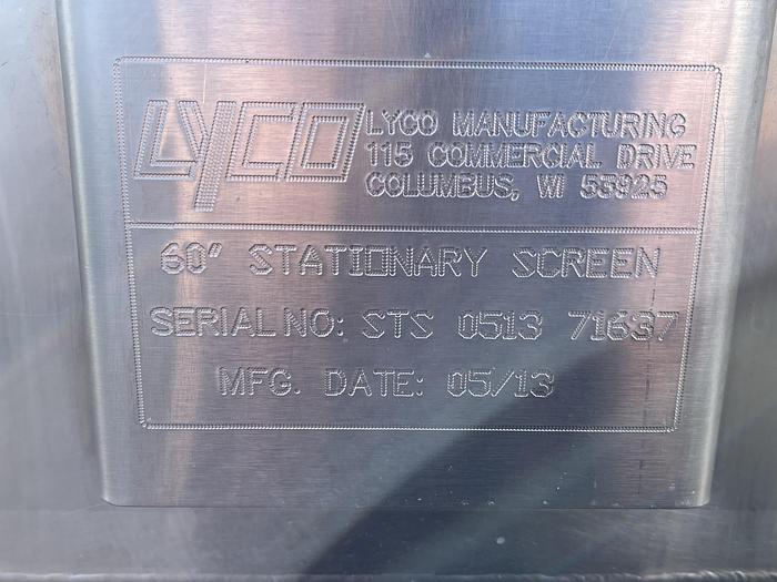 Used 60" Lyco Stationary Dewatering Screen
