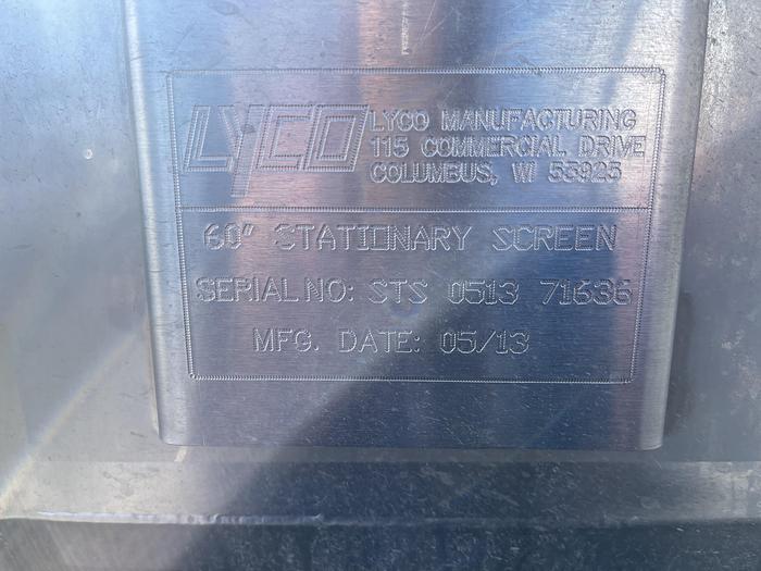 Used 60" Lyco Stationary Dewatering Screen