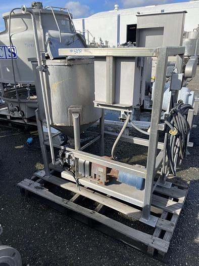 Used 50 Gallon Stainless Steel Mix Tank Skidded System with Positive Displacement Pump