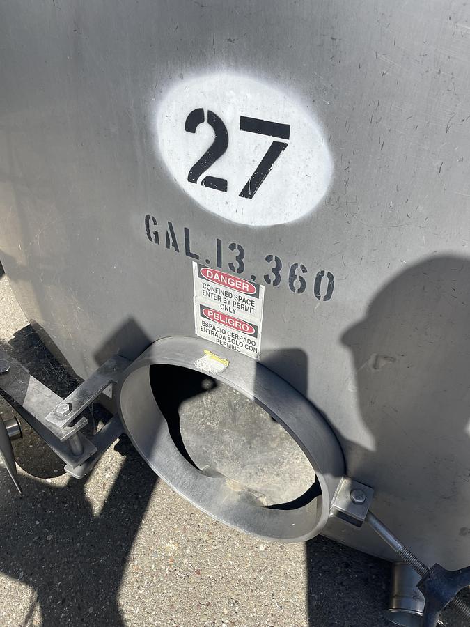 Used 13,360 Gallon Mueller Vertical Stainless Steel Wine Tank