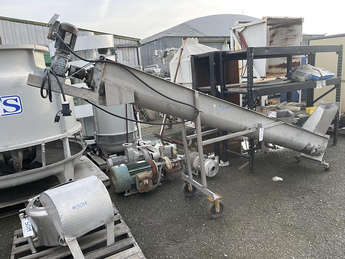 Used 10' Long X 8" Diameter Stainless Steel Incline Auger Screw Conveyor