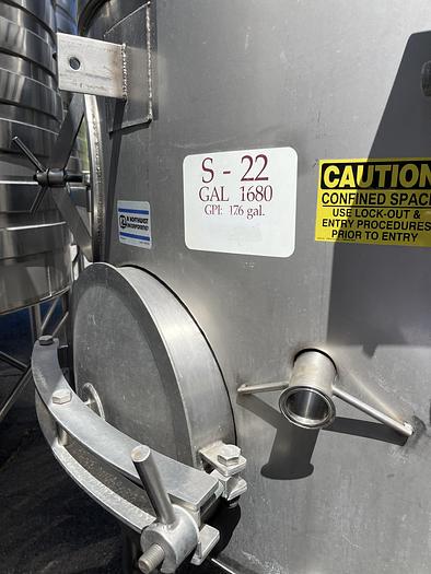 Used 1,680 Gallon JV Northwest Inc. Stainless Steel Tanks
