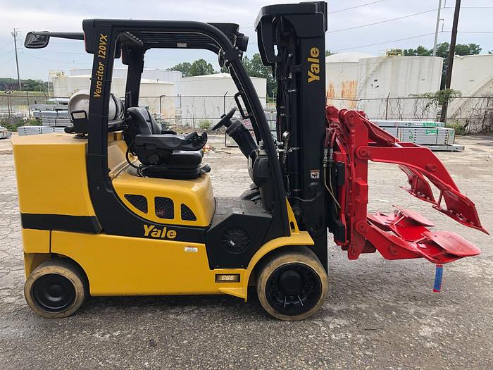 12,000 POUND YALE ROLL CLAMP TRUCK MODEL GLC120VXPRS W/ 60" BO...