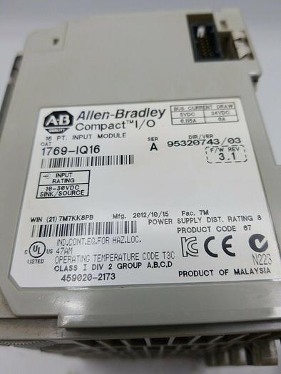 Used Allen-Bradley Rack 1769-L32E, 1769-OW16, 1769-IQ16, 1769-ECR complete rack