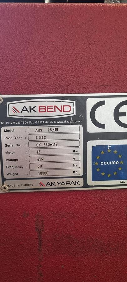 Used Akyapak AHS 25/16 Hydraulic Double Pinch Bending Rolls