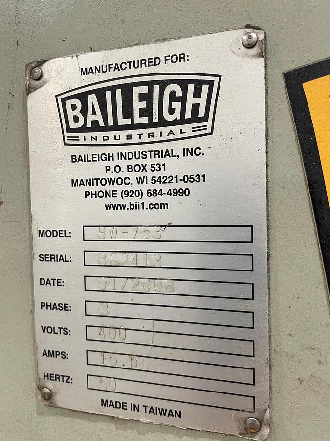 Used Baileigh SW-753 Hydraulic Steelworker