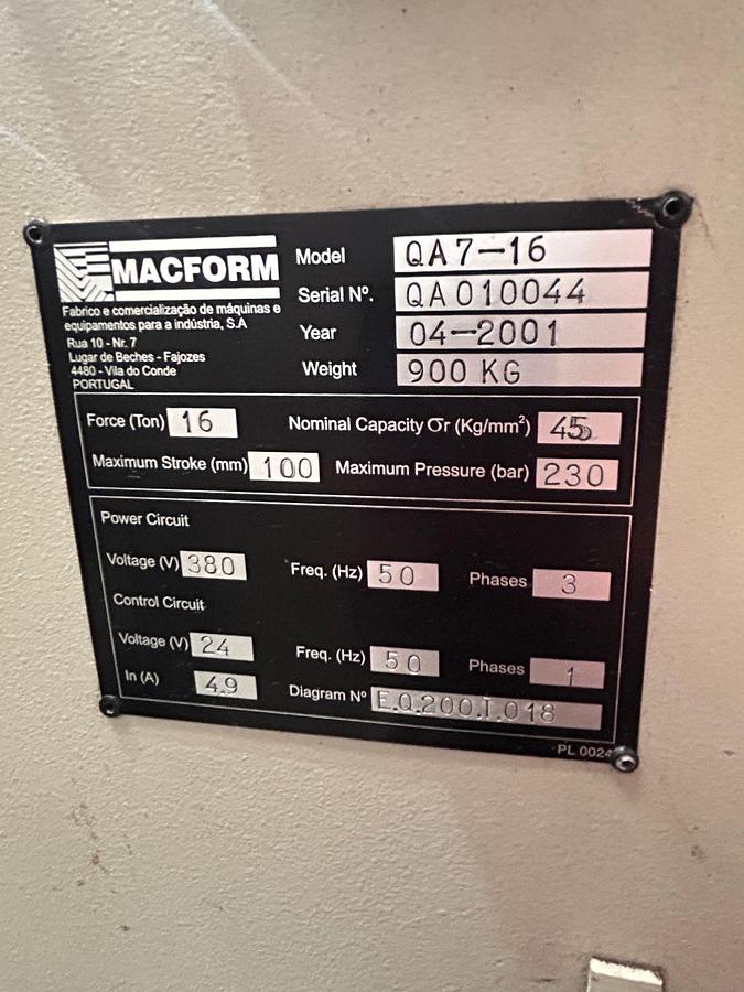 Used Macform QA 7-16 Hydraulic Upstroke Pressbrake