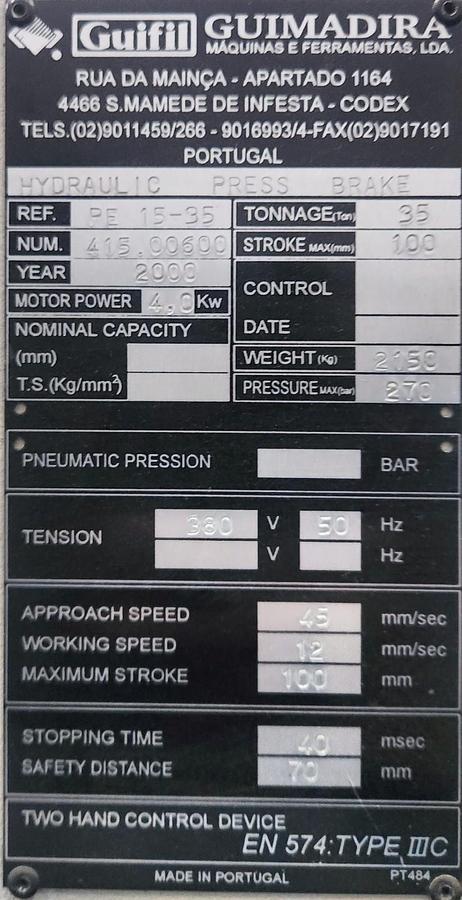 Used Guifil PE 15-35 Hydraulic Upstroke Pressbrake