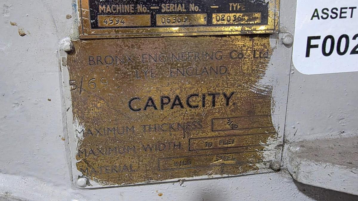 Used Bronx 02036 Power Initial Pinch Bending Rolls