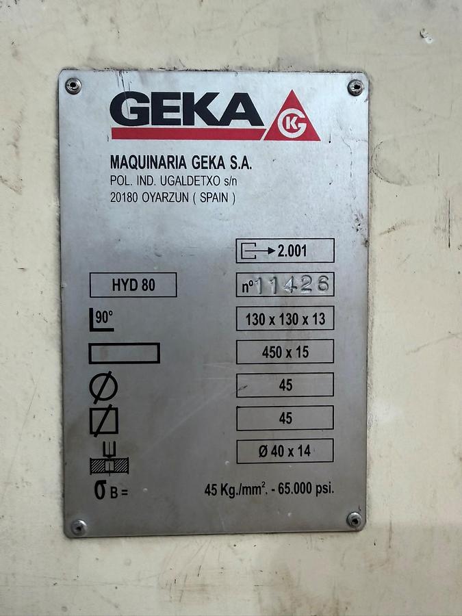 Used Geka Hydracrop 80/A Hydraulic Steelworker