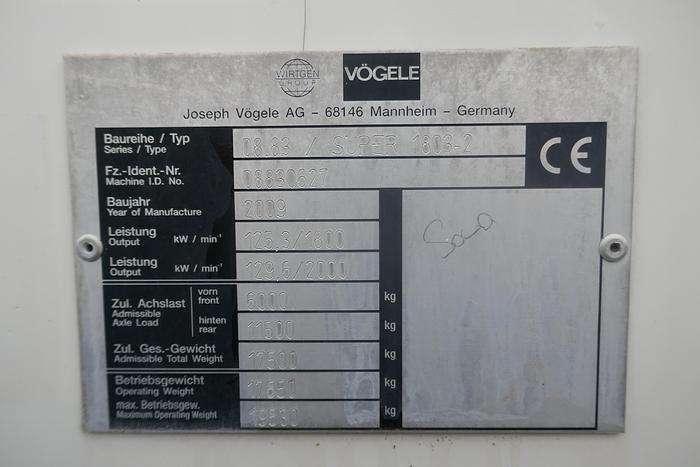 Used 2009 VOGELE SUPER 1803-2