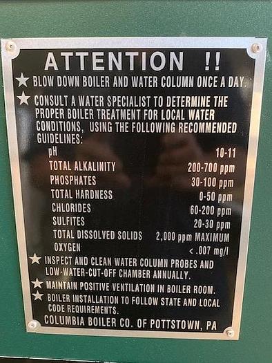 2019 Columbia 30 Hp Low Pressure Low NOX Boiler