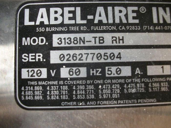 Used Labeler, Pressure Sensitive, Label-Aire, Mdl 3138NTBRH (2) #S741876
