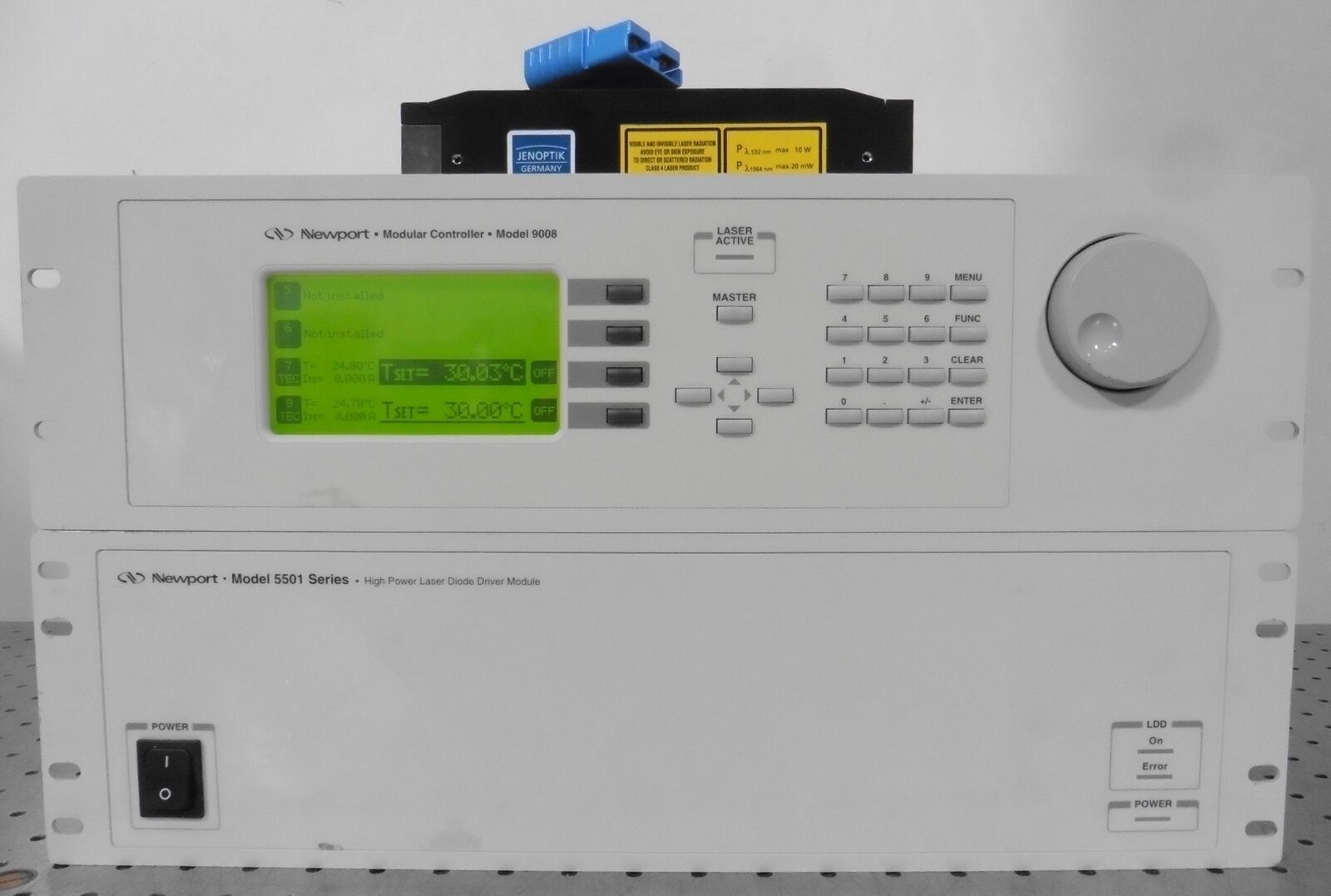 Used Jenoptik JensLas. D2.8 Laser Head w/ Newport 9008 Control & 5501 PS