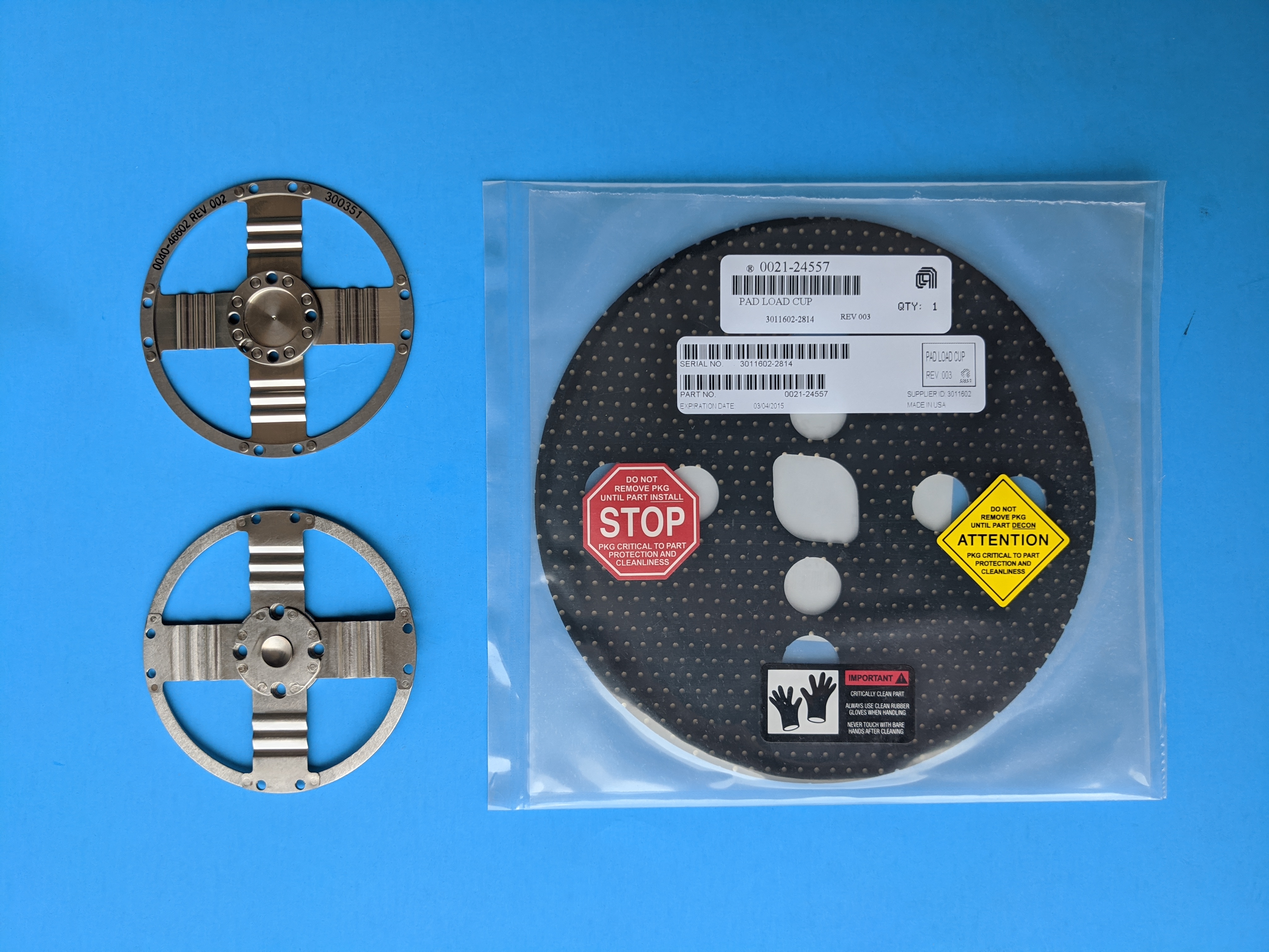 Used AMAT 15 Pcs AMAT 0040-46602 , Pad load cup  20 Ps   AMAT 0021-24557