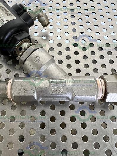 Used Burkert  00462610 Solenoid Valve 1/2 PTFE w/ Threaded to 1/2" NPT Fitting 145 PSI