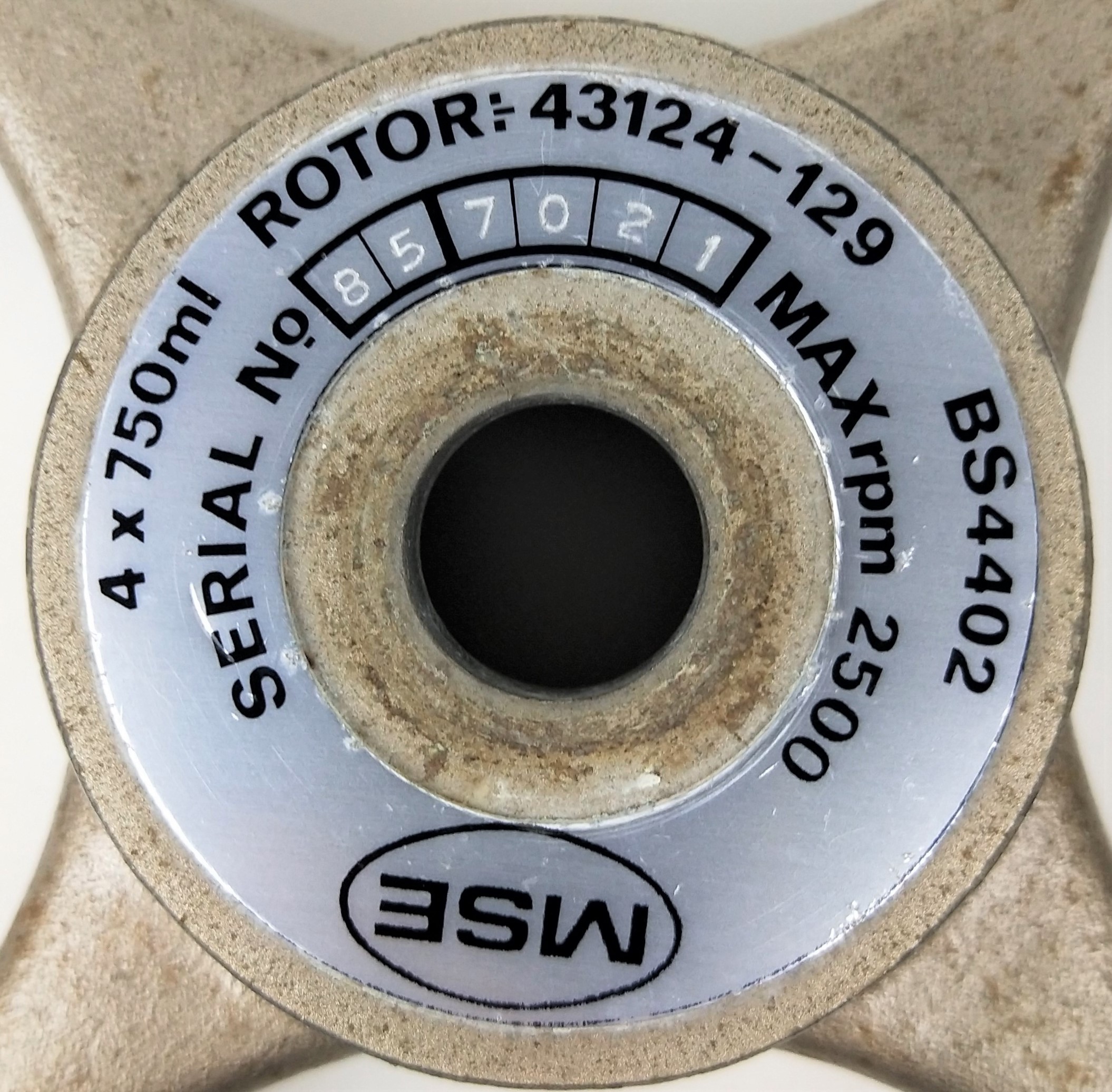 Used MSE 43124-129 (BS4402) Swing-Out Rotor with Sealed Buckets and Inserts - 4 x 750mL