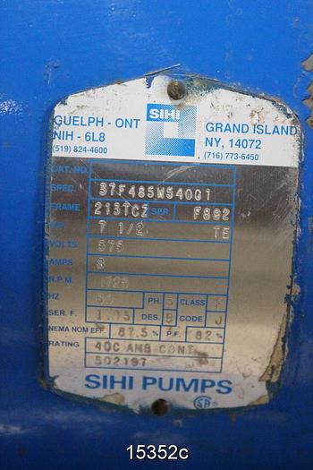 Used Sihi LEMB170 Vacuum Pump, 1.5x1.5, With Sihi 7-1/2 Hp, 1725 Rpm, 575 Volt, C-Frame Motor #15352