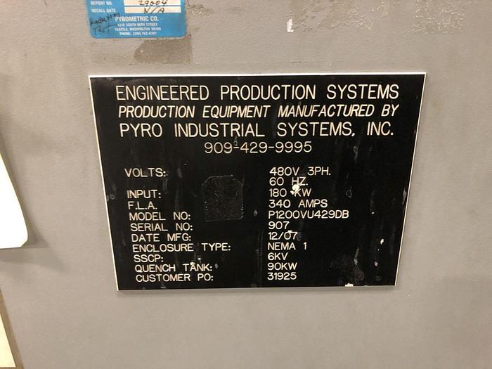 Used 2007 Pyro Industrial Systems Drop Bottom Furnace 4' x 5' x 12' Pyro Industrial Systems