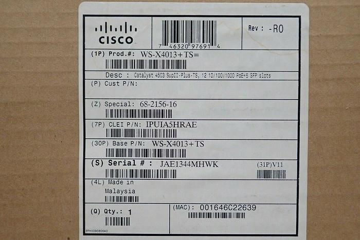 Used Cisco WS-X4013+TS= Catalyst 4503 SupII-Plus-TS, 12 10/100/1000 PoE+8 SFP Slots 746320976914