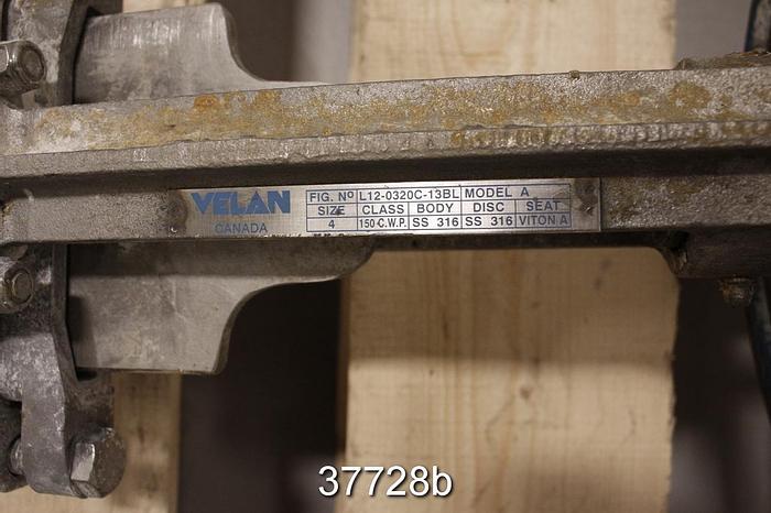 Used Velan 4" Hand Operated Knife Gate Valve, L12-0320C-13BL #37728