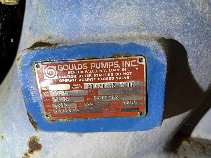 Used GOULDS 3175H 8 X 10-22 CENTRIFUGAL PUMP 316 S/S 150HP