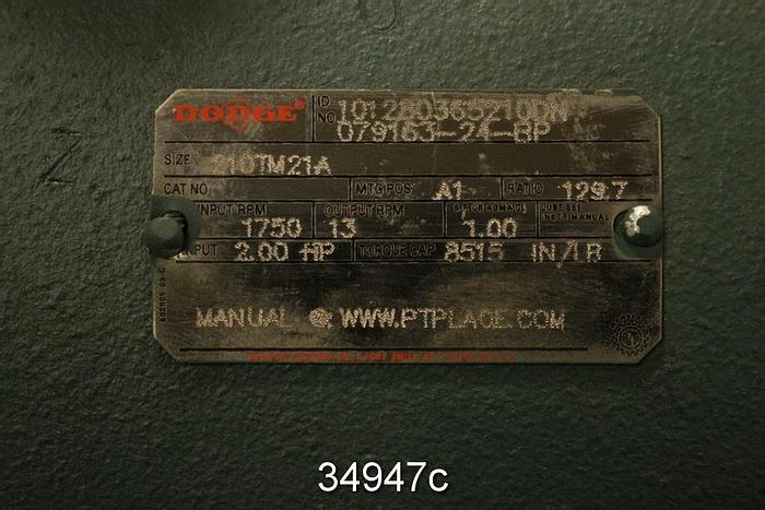 Unused Dodge 210TM21A Speed Reducer, 129.7/1 Ratio #34947