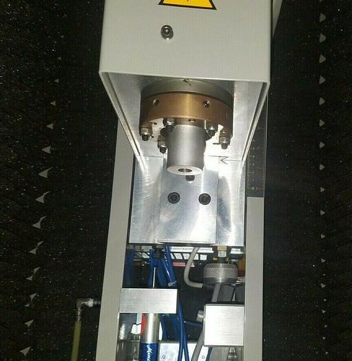 Used Omega Ultrasonic Plastic Welder MPXII in shielded cabinet with safety doors