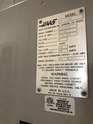 Used 2008 HAAS VF-7 40 Wired for 4th Axis