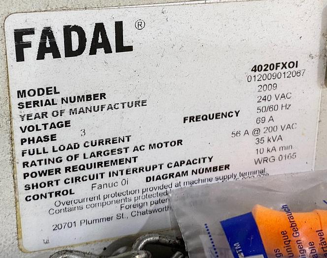 Used FADAL MAG 4020 VMC WITH FANUC Oi CNC CONTROLS & 4TH AXIS INDEXER