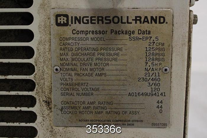 Used Ingersoll Rand SSR-EP7.5 Compressor, 27 CFM #35336