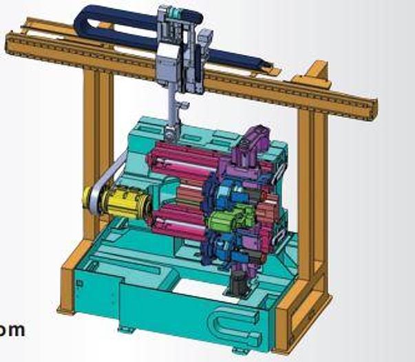 Used FUJI ANS-320TTS TWIN TURRET CNC LATHE WITH ROBOT LOAD/UNLOAD AND STOCKER TABLES