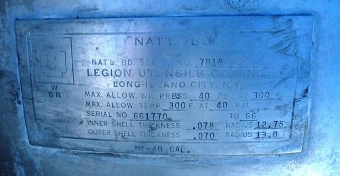 Used Kettle, 40 Gallon, S/st, Legion, Mdl MF40GAL, #S740863