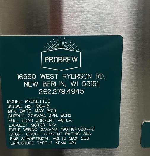 Used 340 Gallon Stout & Probrew Stainless Steel Kettle System