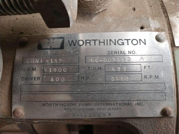 Used Pump, Centrif., 400 HP, 316 S/st, 8 X 6, Worthington (3) #S734196
