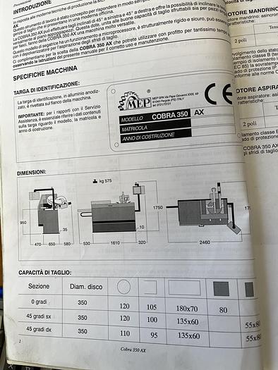 Ottime Segatrice a Disco Automatica MEP COBRA 350AX