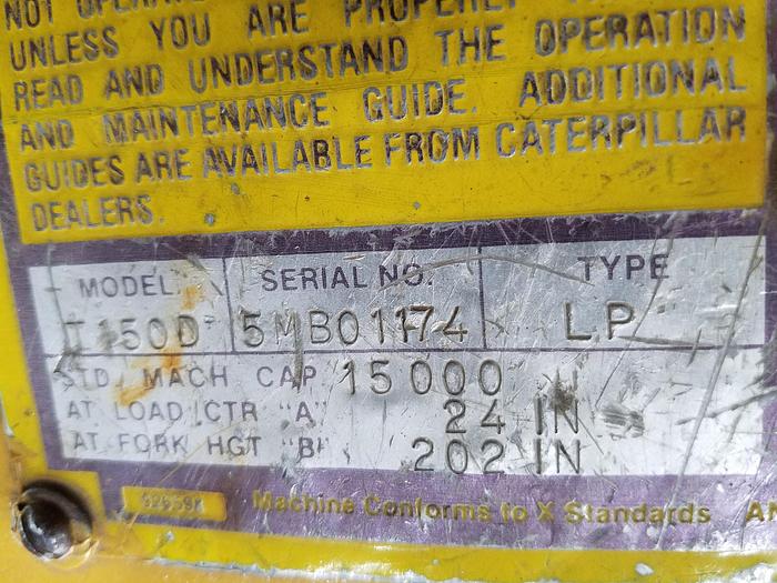 Used 15,000 LB CATERPILLAR MODEL T150D FORKLIFT W/ SIDE SHIFT