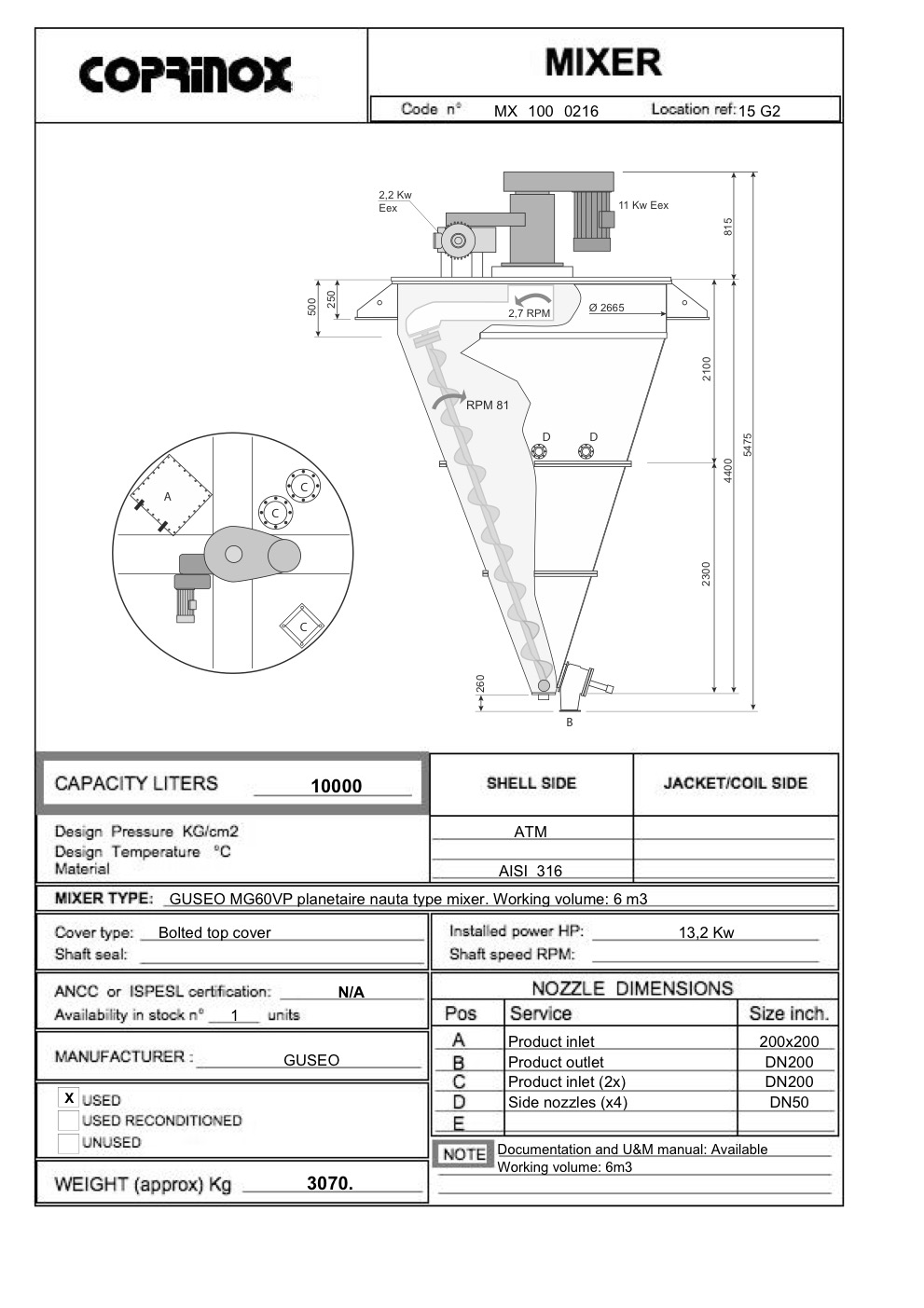 Used 10000 Liters GUSEO mixer
